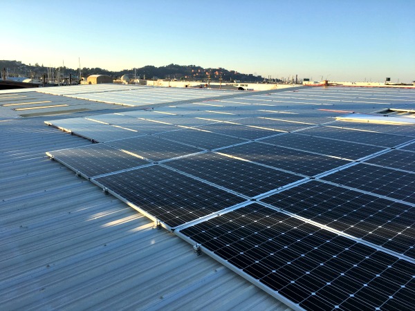 Solar panels are installed on the roof.