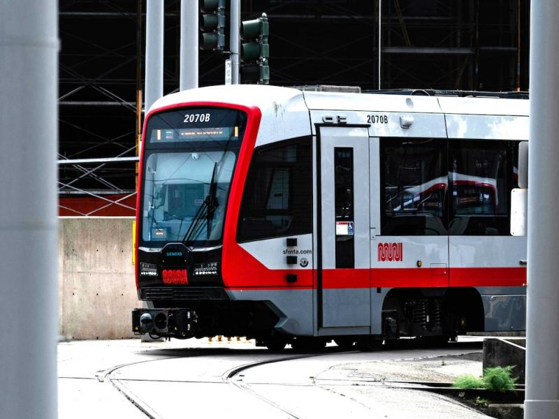 San Francisco Muni light rail train near the Central Subway construction site #1